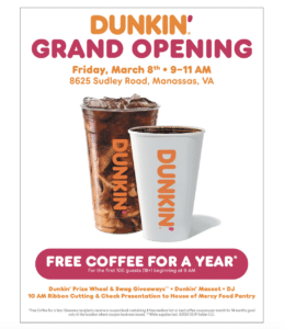 dunkin-donuts-invite-March-8-259x300 Business Beat: New Sudley Rd. Dunkin' Donuts To Host Public Ribbon Cutting; Registration Opens for Business Appreciation Breakfast